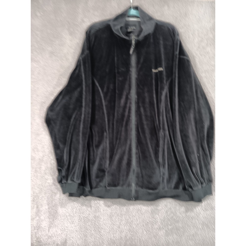 Bill Blass Black Velour Track‎ Jacket XXL Full Zip Lounge Retro Y2K 80/20 Cotton